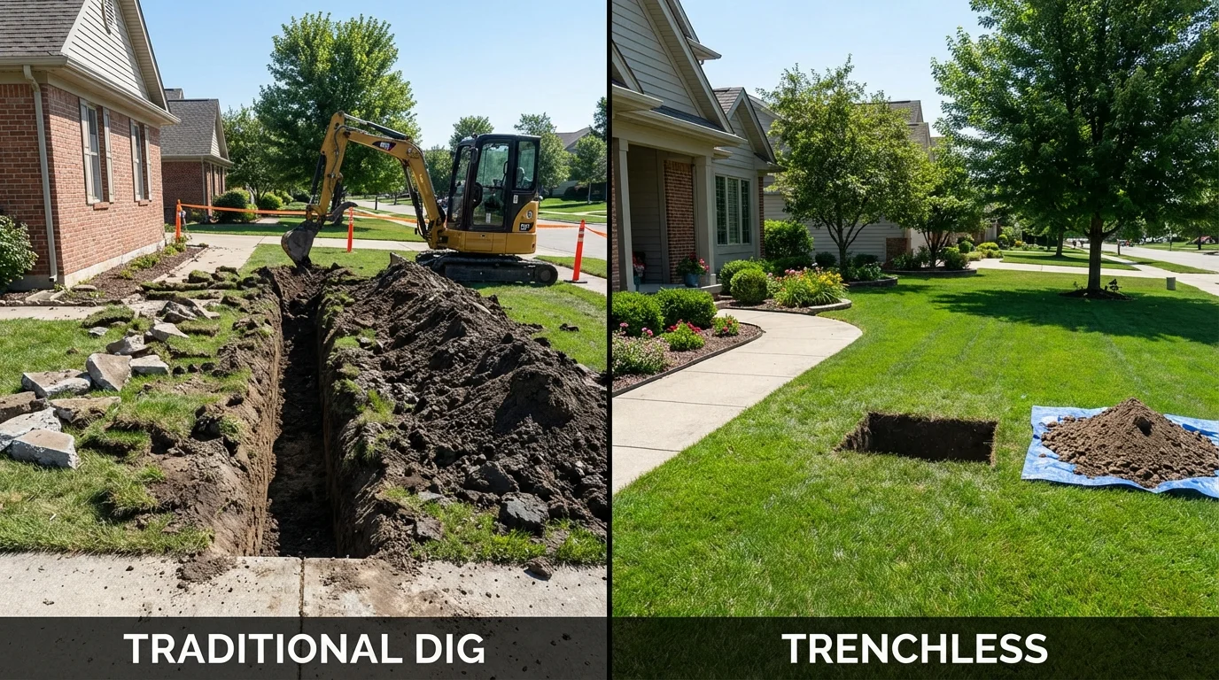 Trenchless sewer repair with minimal yard damage versus traditional excavation in Nipomo, CA